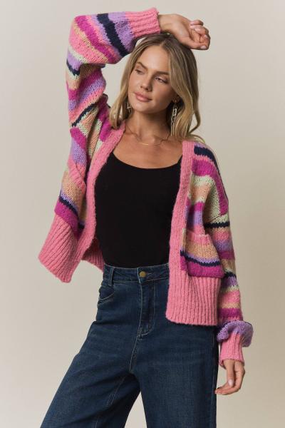 VIBRANT STRIPED COLOR BLOCK CARDIGAN - CESW4395